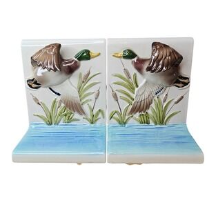 Otagiri Mercantile Company OMC Mallard Duck Ceramic Bookend Japan Wildlife Decor